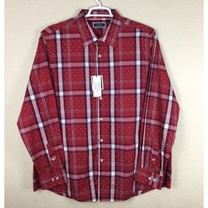 NWT Club Room Mens 2XL Red Striped Long Sleeve Button Up Shirt-FREE SHIPPING